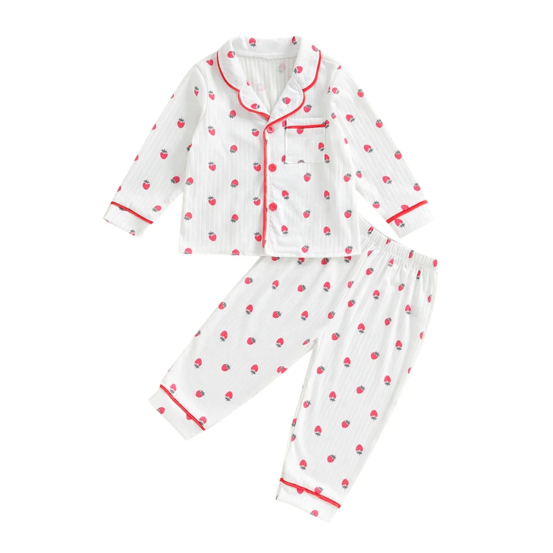 Toddler Girl Pajamas Fall Winter Long Sleeve Button Down Sleep Shirts Pants Baby Silk Sleepwear Satin Loungewear