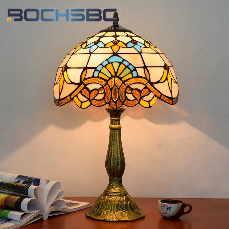 

BOCHSBC Tiffany creative stained glass desk lamp baroque creative art deco living room bedroom bedside bar club lamp Gift lamp