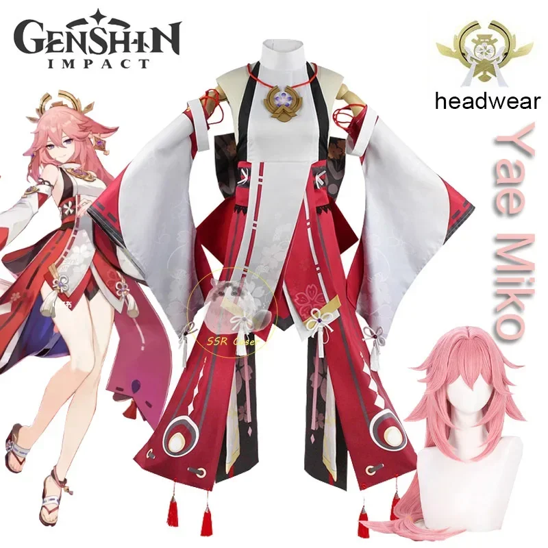 Spiel Yae Miko Cosplay Genshin Impact Cosplay Kostüm Yae Miko Uniform Perücke Kleid Party Outfit Halloween Kostüme für Frauen