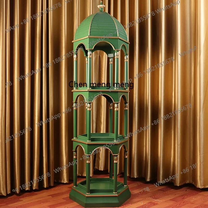 

American solid wood bookshelf, bird cage shelf, retro floor antique shelf, Bogu shelf H