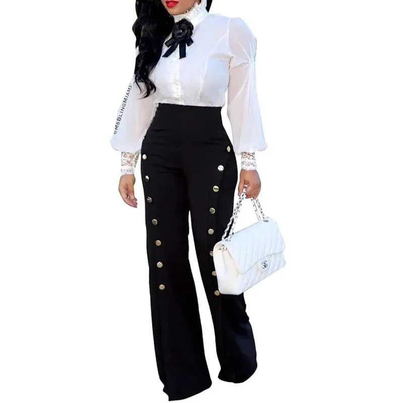 2023 Eleganckie spodnie w stylu OL 2023 Summer Women Casual High Waist Party Pantalon Femme Casual Wide Leg Long Pants Streetwear