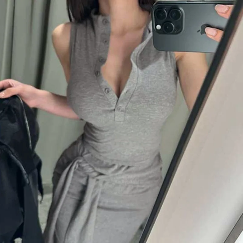 الكورية الرغبة النقية فتاة الساخنة نصف مفتوحة طوق بلوزات بلا أكمام + طويل نصف قطعتين تنورة قطعتين مجموعة للنساء موضة K2B3 #3