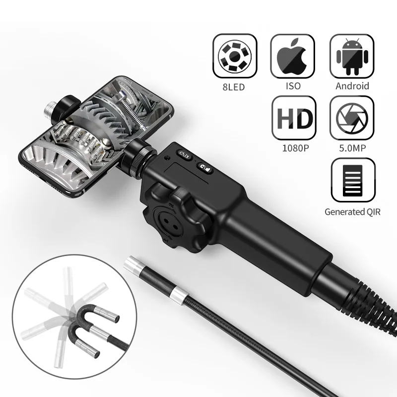 Articulating Borescope Camera with Light Two-way Articulated Endoscope Inspection for Automotive Mechanics Support IOS Android