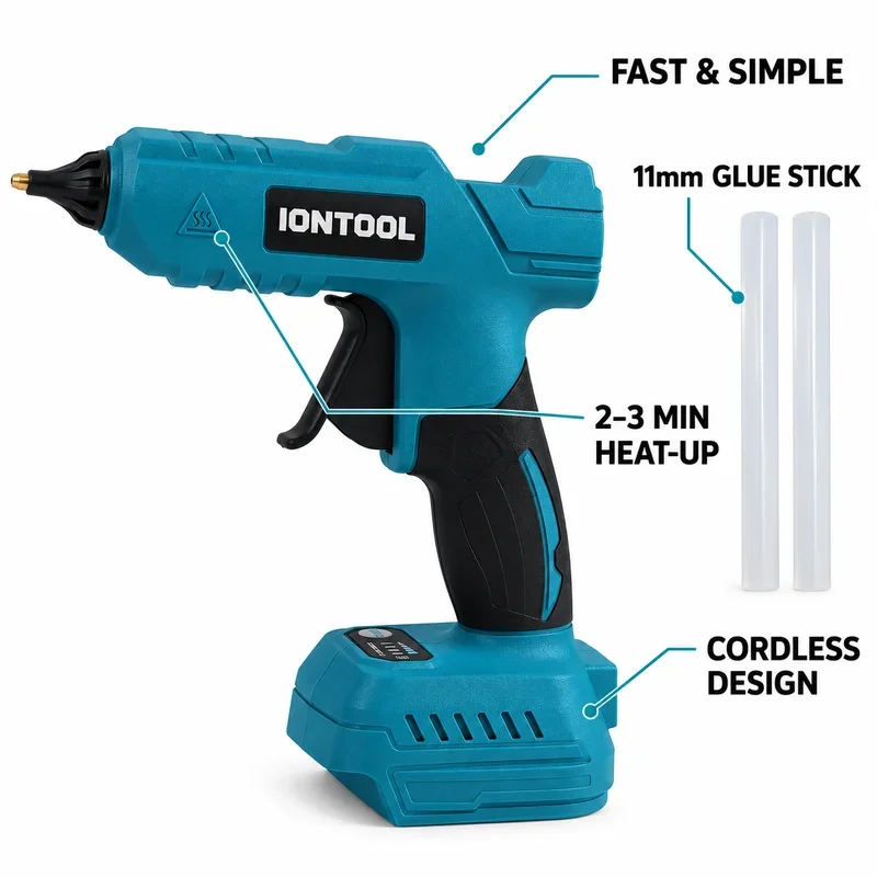 IONTOOL Fast Melt Cordless Glue Gun 11mm Handheld Hot Glue Gun for Home DIY Craft Decoration Quick Repair Bare Unit