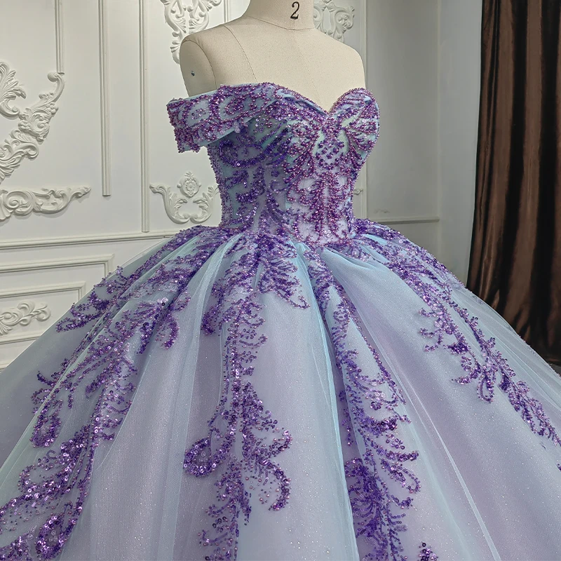 Jancember Princess Elegant Blue Quinceanera ชุด Organza Beading Sequins Lace Up Eveninh ชุดบอลชุด Quinceañera DY9951