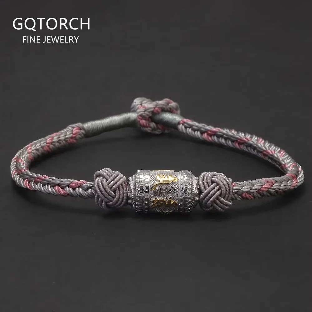 925 Sterling Silver Six Words Mantra Braided Rope Bracelet for Women Men Colorful Tibetan Lucky Knot Bracelet Buddhism Jewelry