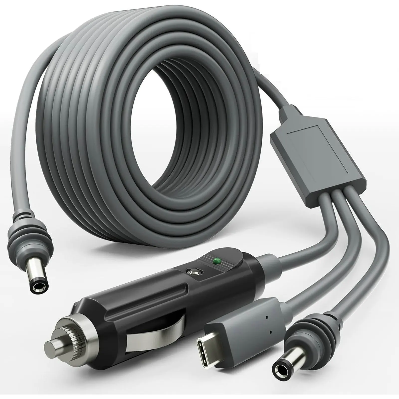 in Stock Cross-Border Type-C to Car Cigarette Lighter USB Three-In-One Mini Power Supply Cable for Vehicle