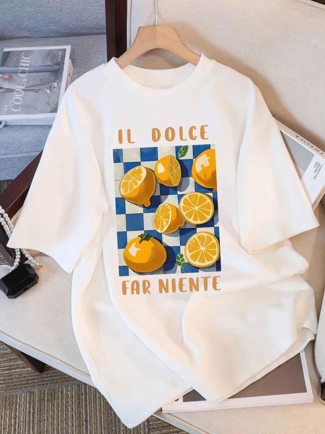 Il Dolce Far Niente Lemons Printing Basics T-Hirt Woman Summer Cotton Short Sleeve Soft Trendy Clothes Loose Unisex O-Neck Top