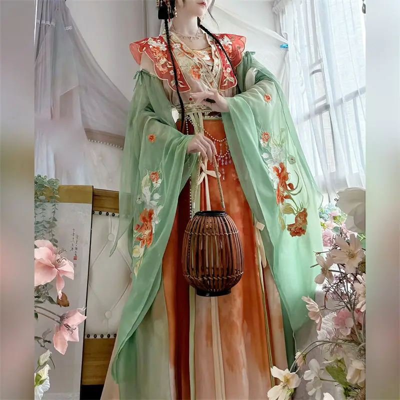 

Chinese Style Traditional Hanfu Dress Set Tang Dynasty Long Dress Folk Dance Costume Fairy Cosplay Ancient Princess Stage Outfit