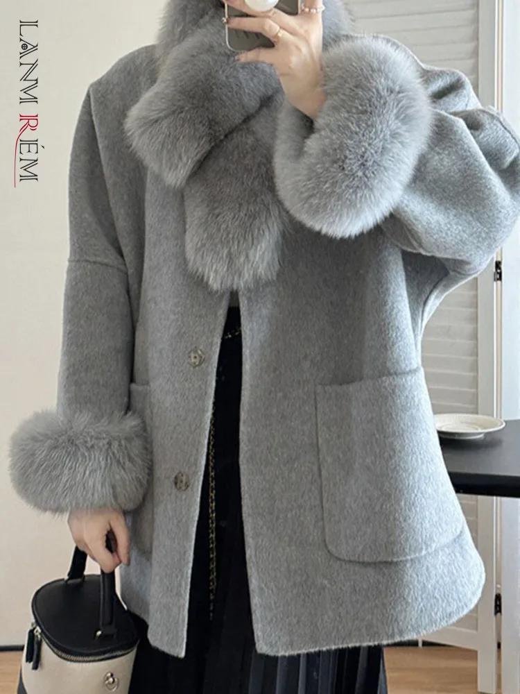 LANMREM Fox Fur High-end Temperament Double-sided Wool Coat Women's Single Breasted Pockets Design Clothing 2024 New 2Z2258