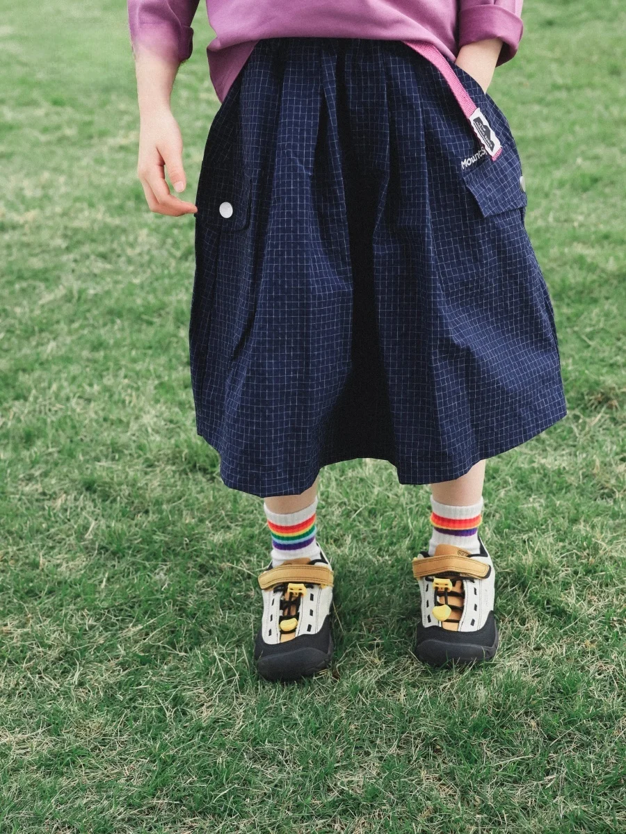 Lightweight Quick-Dry Plaid  Skirt for Girls Outdoor Spring Autumn Sporty Midi Skirt Children's Clothing FaceC Brand