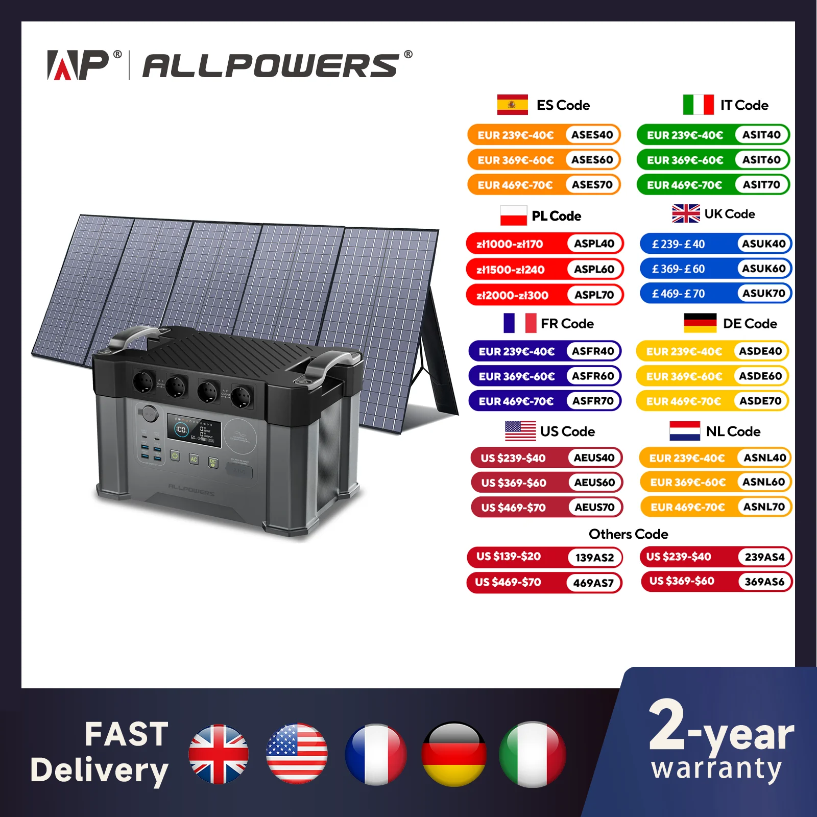 ALLPOWERS Solar Generator S2000 Pro with 400W Solar Panel, 4 x 2400W AC Outlets, 2400W Portable Power Station for Home Backup RV