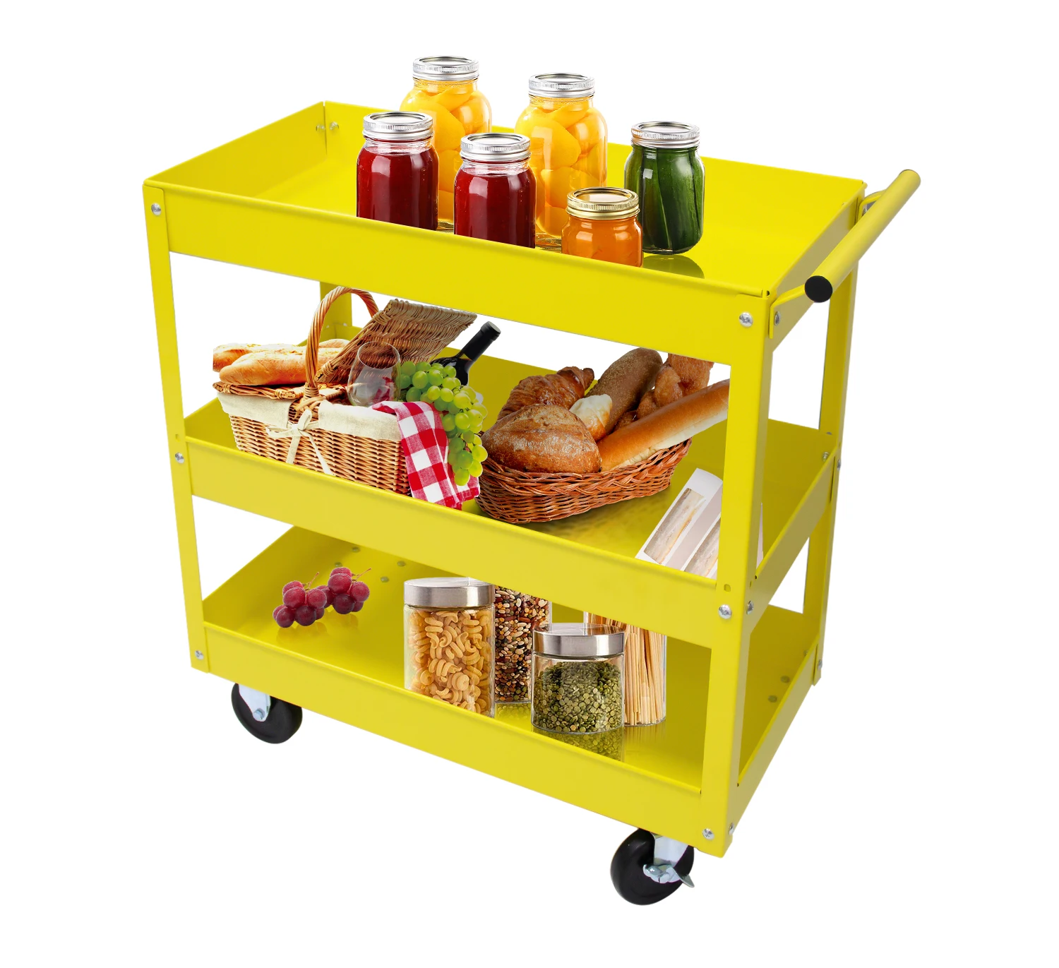 

HPDMC Utility Service Cart 3-Shelf 400LBS Heavy Duty Plastic Rolling Utility Cart with with Wheels for Warehouse/Garage ,Yellow