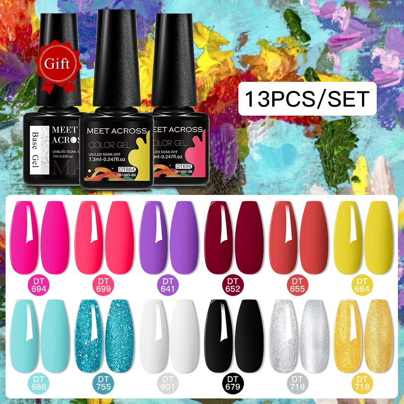 10/12/13Pcs 7.3ml Color Gel Nail Polish Set With Free Base Gel Summer Nails Semi-permanent Nail Polish UV LED Nail Glue Nail Art