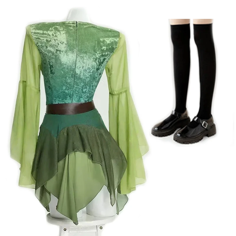 Women's Elf Medieval Green Fairy Dress Magical Elf Dress with Wings Belt Halloween Elf role-playing costume view 2