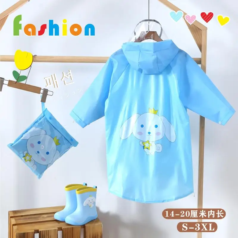 Kids Raincoat Kawaii My Melody Kuromi Cinnamoroll Student Hooded Raincoat Poncho Boy Girl Raingear Cover Long Rain Coat Outdoor