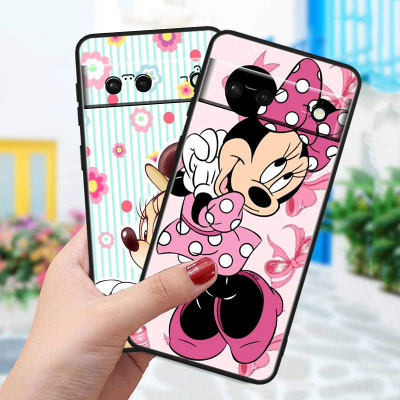 Red Minnie Disney Mouse For Google Pixel 8 7A 7 6A 6 5A 5 4 4A XL 5G Black Silicon Shockproof Shell Phone Case