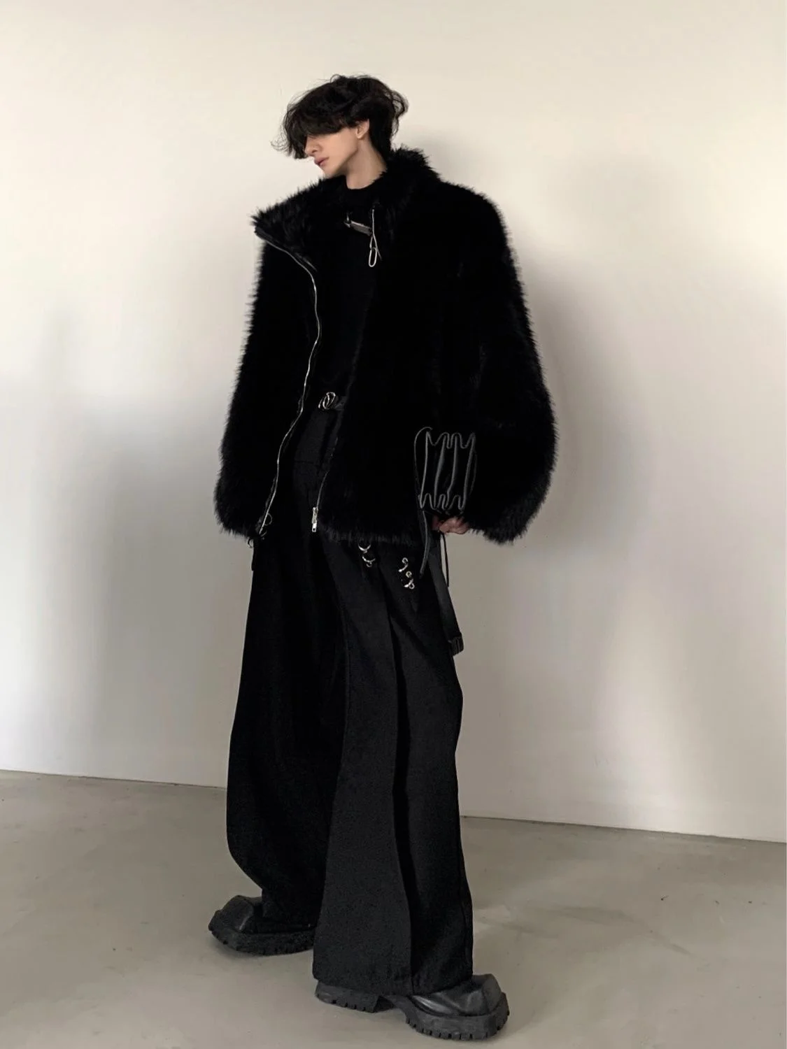 

Fur Collar Natural With Botton Jackets Mens Satin Italian City Windproof High Asymmetric Knuckle Reflective Hooded Motorcycle OL
