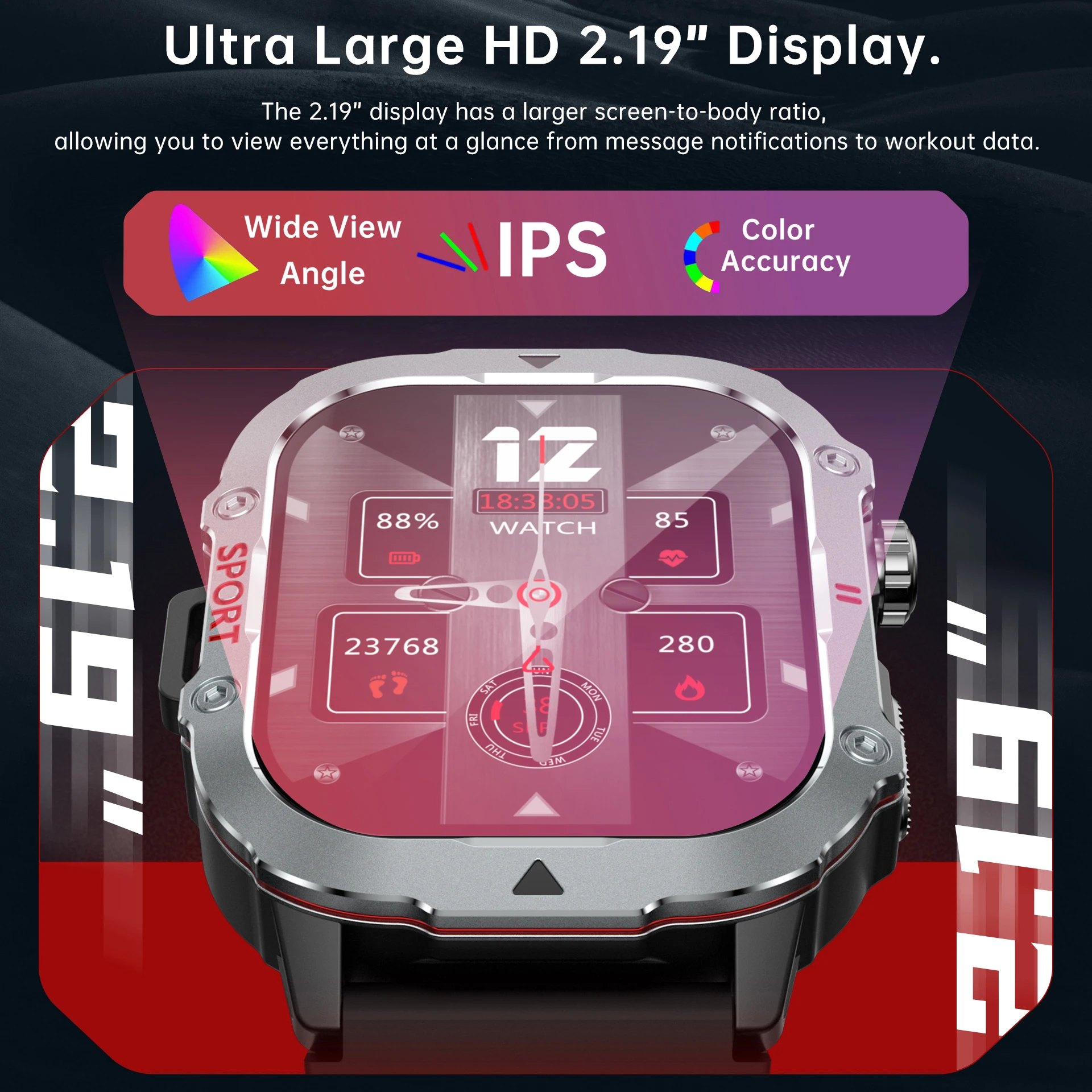 Relógio inteligente militar para homens, chamada bluetooth, tela hd de 2.19 polegadas, novo smartwatch, monitor de frequência cardíaca, esportes ao ar livre para telefone android