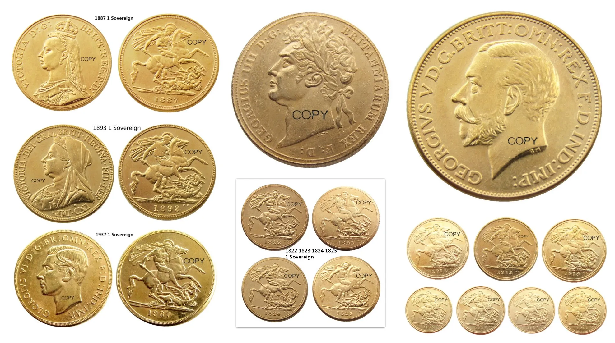 United Kingdom Mix 33pcs 1 Sovereign Gold Plated Copy Coin