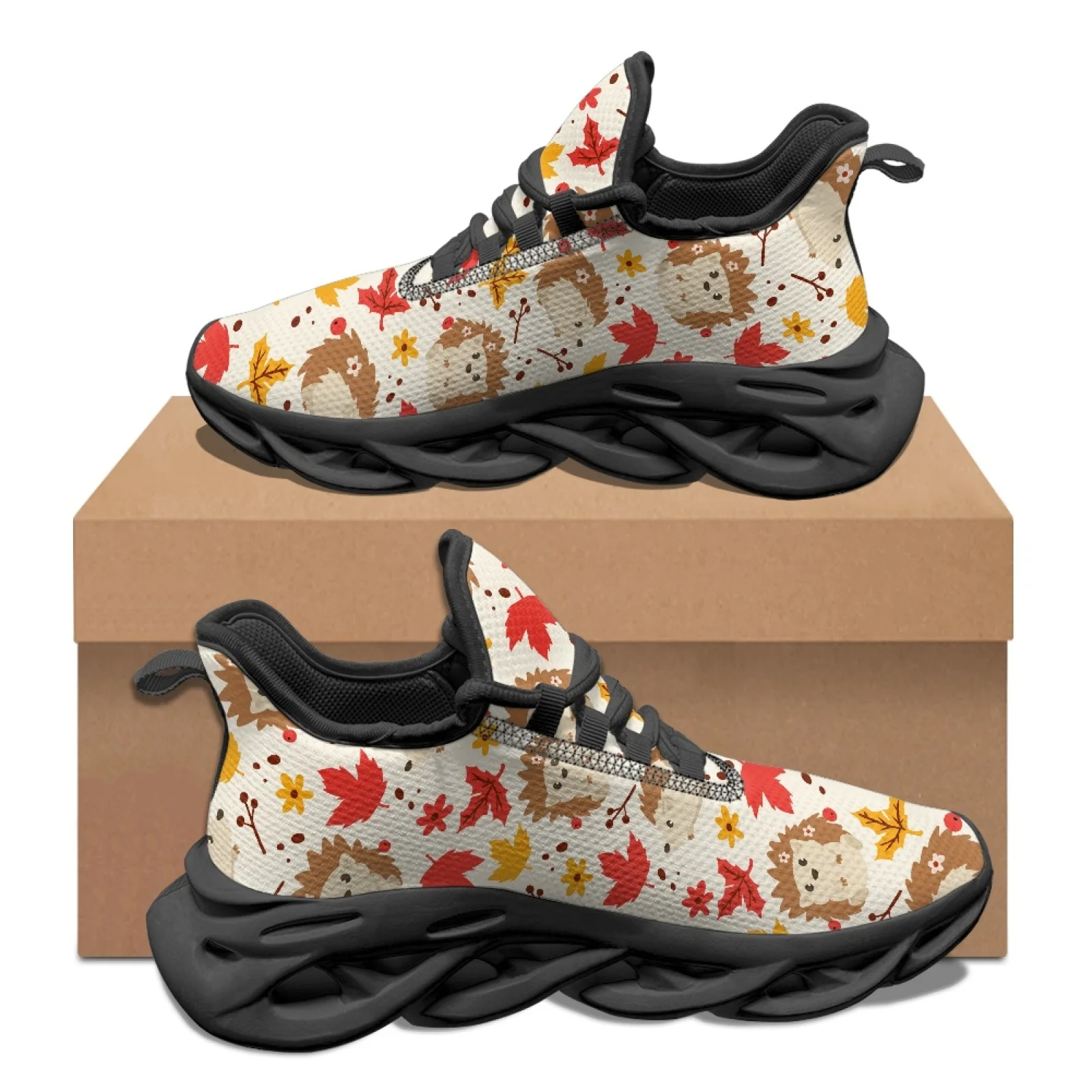 PENSTROLL Hedgehog Maple Leaf Tennis Sneakers Mesh & EVA Athletic Sneakers Breathable Men's Running Shoes for Teens