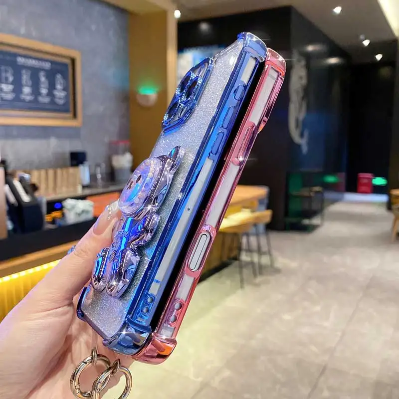 A 53 33 73 Pearl Strap Glitter Teddy bear Phone Holder Case On For Samsung Galaxy A32 A33 A52 A53 A73 A51 A23 4G 5G Stand Cover view 3