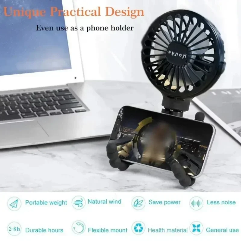 USB  Handheld Folding Fan,Outdoor Baby Stroller Handheld Fan, Summer Mute Small Multifunctional Octopus Mini Fan