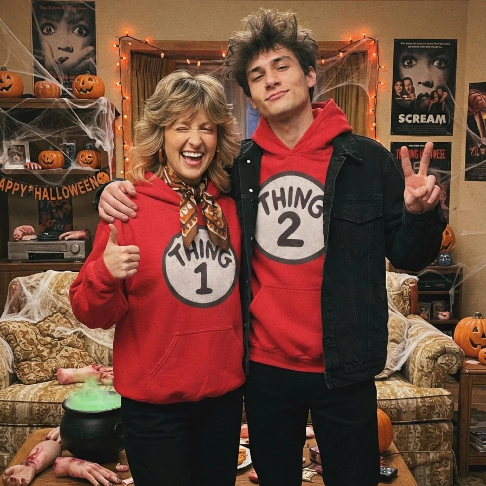 2026 Thing 1 Thing 2 Emblem Hoodie Cosplay Clothing The Cat In The Hat Cartoon Animation Hoodies Summer Adult Kid's Sweatshirt