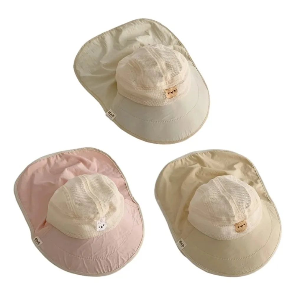 

Cute Soft Brim Bucket Hat Mesh Neck Flap Fisherman Hat Breathable Sun Protection Baby Cap Kids Unisex
