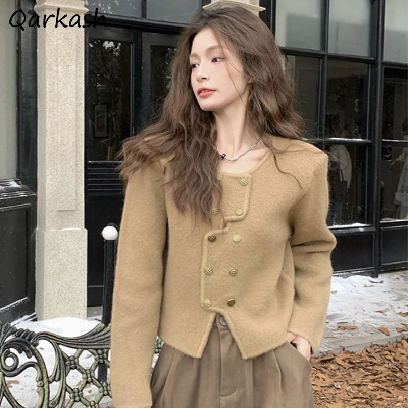 

Vintage Jackets Women Irregular Gentle Outwear Fashion All-match Knitted Autumn French Style Elegant Casual Simple Office Lady
