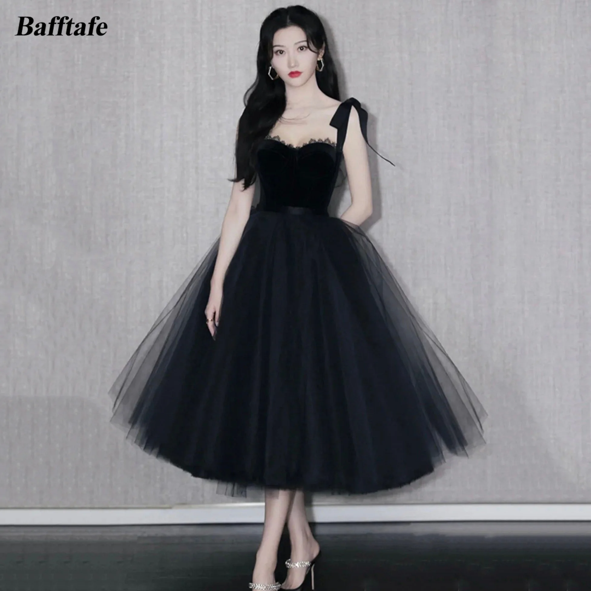 

Bafftafe Fairy A Line Short Prom Dresses Velour Tulle Bow Straps Cocktail Gowns Sweetheart Customized Formal Party Evening Dress