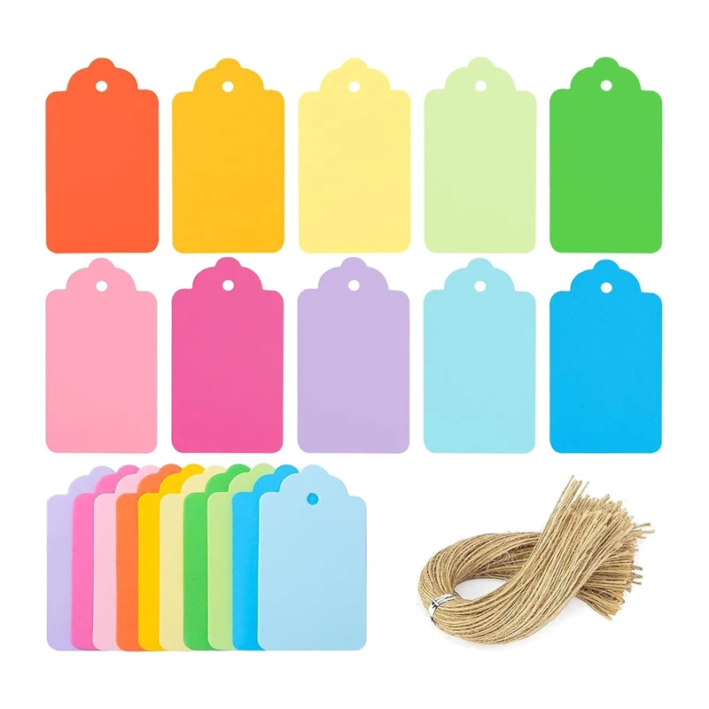100/200Pcs Colorful Gift Tags with String Small Blank Hang Tag Set for Wrapping Festive Crafts Bookmarks Gift Party Decorations