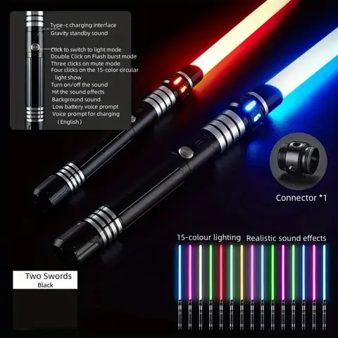 REikirc Upgraded Version Lightsaber 2 In 1 Light Saber 15-color Metal Laser Sword Rechargeable Toy Party Glow Swords