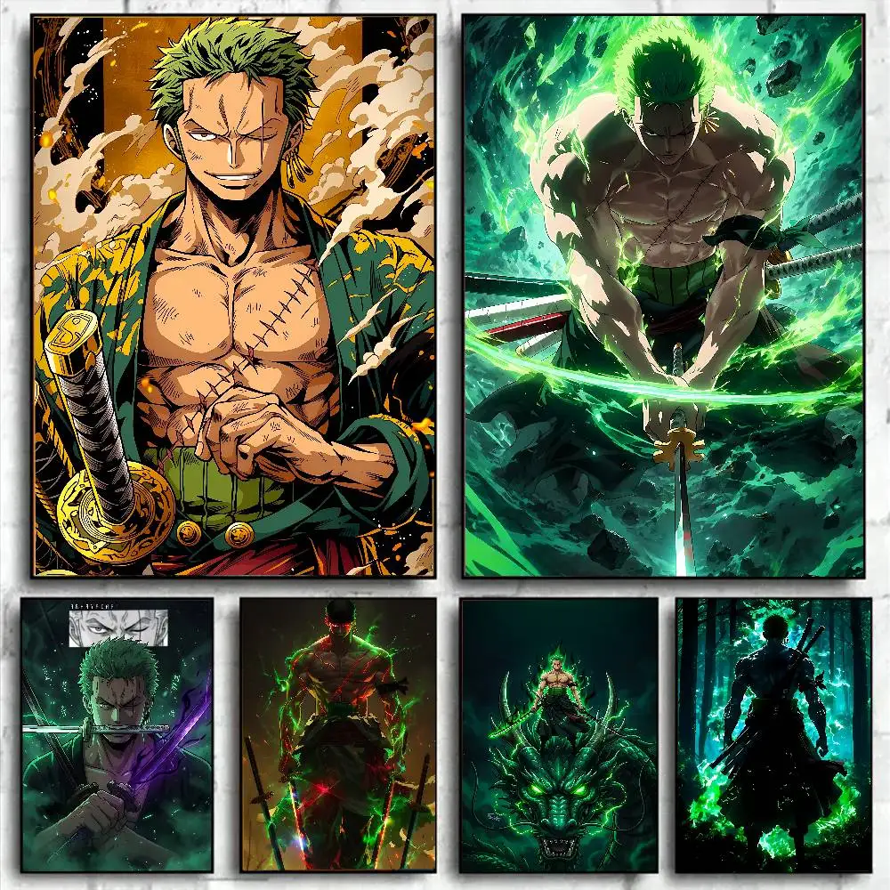 One Piece Zoro und Luffy Anime-Poster, HD-Leinwand-Wandkunst, wasserfester Druck für Schlafzimmer, Heimdekoration, Geschenk