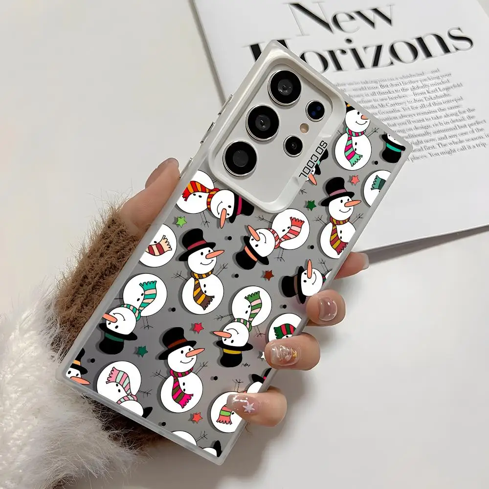 Bonito redondo boneco de neve caso de telefone para samsung galaxy s25 borda s24 s23 s22 s21 s20 ultra funda silicone colorido prata caso telefone