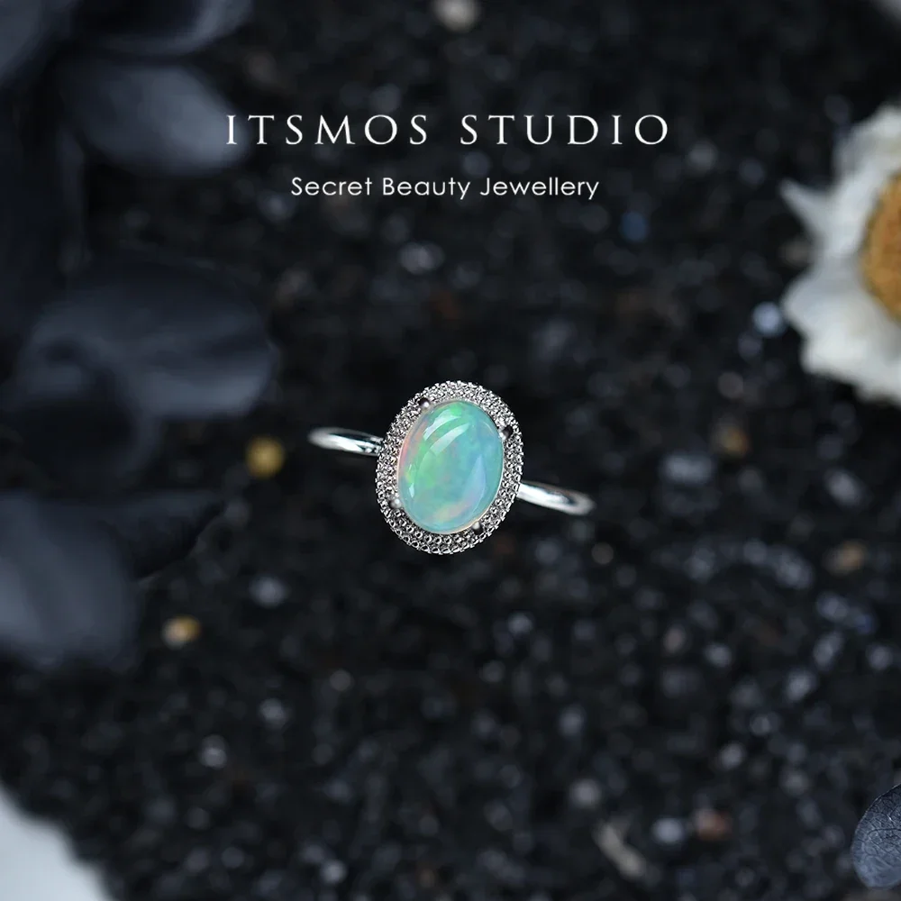 ITSMOS Natural Opal Rings Halo Oval Opal Vintage Antique Ring Vintage Bands Daily Jewelry for Women Birthstone Delicate Gift