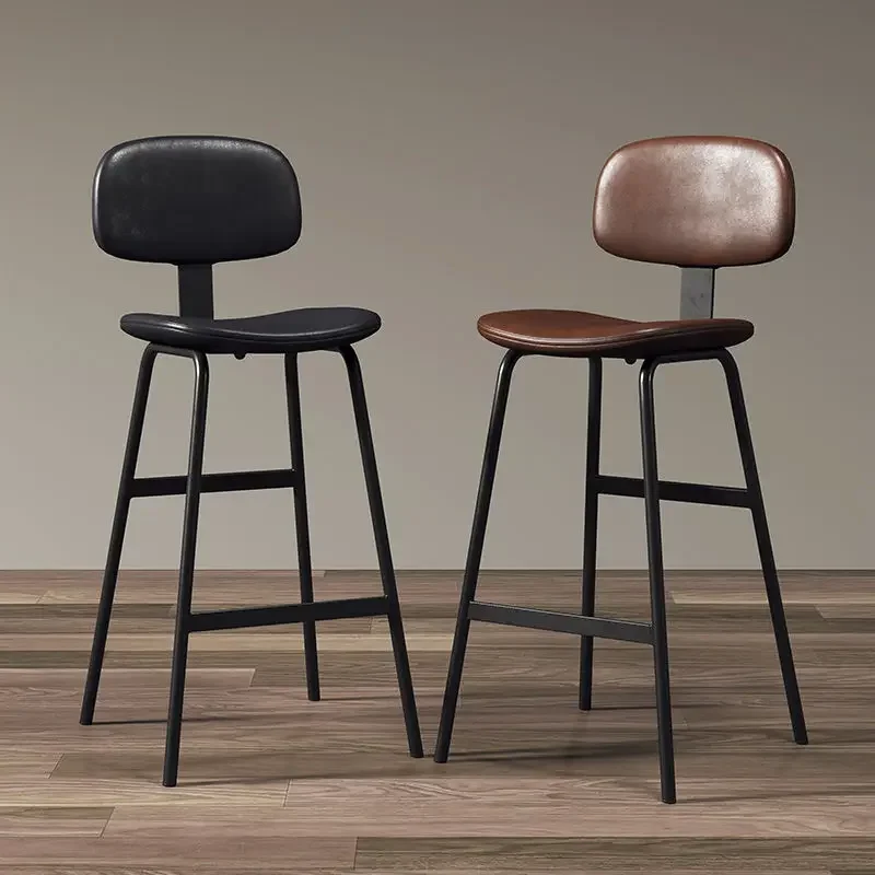 Bar Stool Industrial Style Upholstery Backrest High Stools Wrought Iron Simple Modern Heightened Home Bar Stool High Chairs