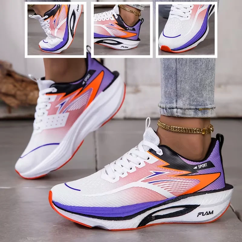 2026 Women's Sneakers Breathable Knitted Mesh Comfortable Flat Lace Up Shoes Trendy Fashionable Casual Outdoor Women Running view 5