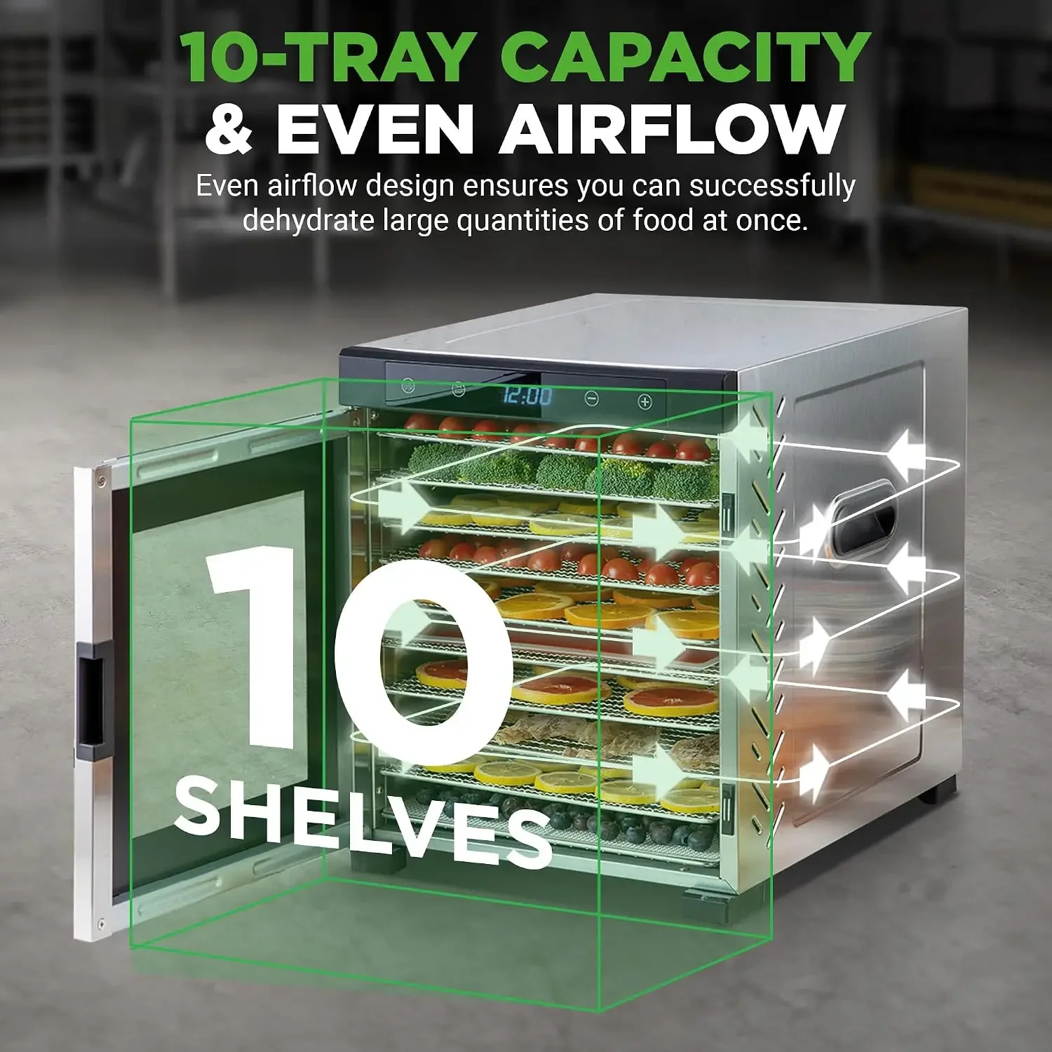 Electric Countertop Food Dehydrator-900-Watt Premium Multi-Tier: Save Time v. 600W. Make Jerky, Dried Fruit/Veggies, Dog