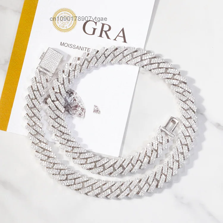 Design Fashion 2Rows Moissanite Diamond Silver Cuban Link Necklace/bracelet Chain for Rapper Hiphop Jewelry.