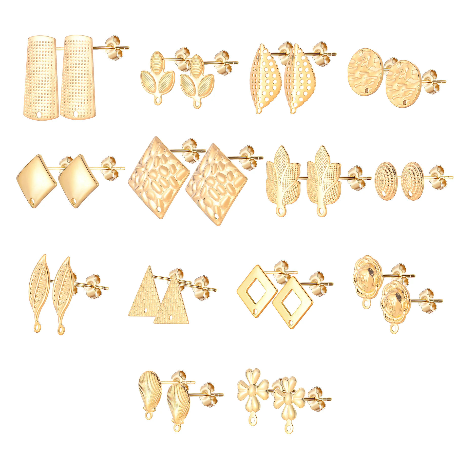

5Pair Blank Earring Stud Golden Earrings Base With Earring Plug Connectors For DIY Jewelry Making Accessories