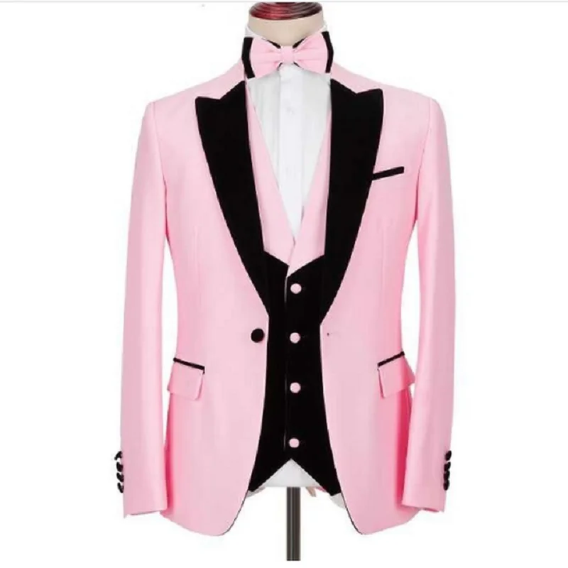 

Tailor Made Pink Men Suit Slim Fit Wedding Prom Blazer Costume Homme 3 Piece Male Dress Groom Tuxedo (Jacket+Pants+Vest)