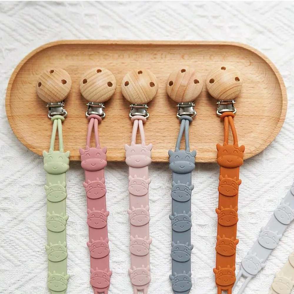 aby Beech Wood Pacifier Clip Cartoon Animal Crochet Beads Silicone Nipple Chain For Teether Nursing Toys Baby Pacifier Chain