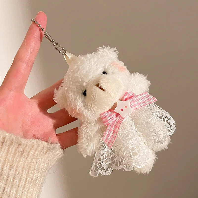 Porte-clés en peluche ours à nœud, poupée en peluche douce de dessin animé, pendentif de voiture, sac à dos, décor de sac, cadeau pour enfant