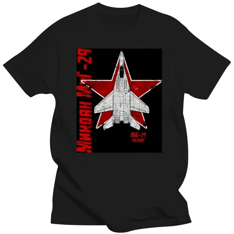 Vintage Cyrillic Soviet Cold War Mig 29 Fulcrum Jet Fighter T-Shirt. Summer Cotton O-Neck Oversized Streetwear Mens T Shirt