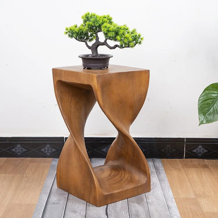 Imported handicrafts, handmade solid wood carving, abstract three-dimensional stool, special-shaped wooden stool, shoe changing