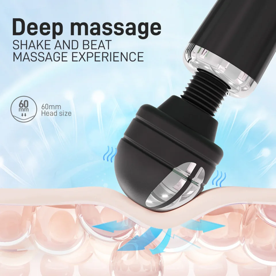 IPx6 Waterproof Portable Body Massage Stick Fascia Gun Deep Tissue Percussion Relaxation Flexible Head Low Noise EMS Model