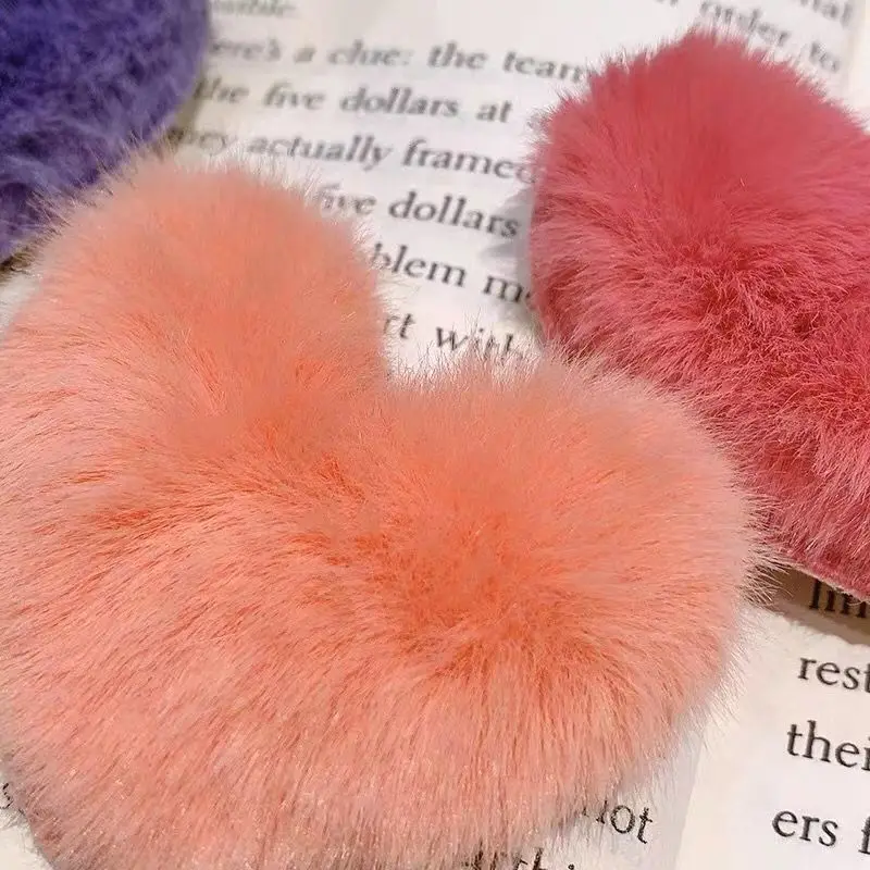 8Pcs Plush Side Bangs Clip for Women Colorful Love Heart Plush Fluffy Hair Clips Barrettes Hairpins Girls Hair Accessories