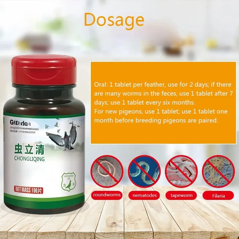 100 Count Pigeon Deworming Tablets Nutritional Supplement for Pet - Roundworm Nematode Arthropod Coccidia Tapeworm Removal 2