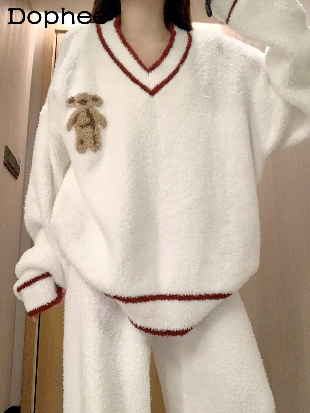 

Женская пижама с длинными рукавами в японском стиле Ins, милая милая пижама с героями мультфильмов, зима 2025, новый утолщенный плюшевый комплект домашней одежды